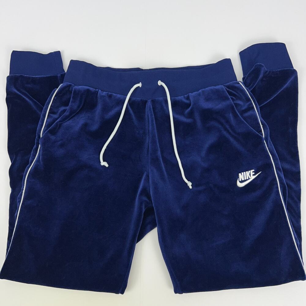 Nike Velvet Sweatpants Blue S Small Drawstring Joggers 95% Polyester Spandex
